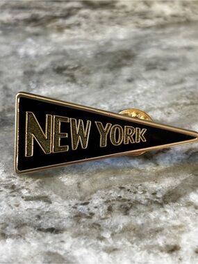 Coach New York Enamel Pennant Pin | Rare Gold & Black Signed Logo Back
